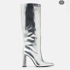 Zara Metallic Silver Heeled Boots